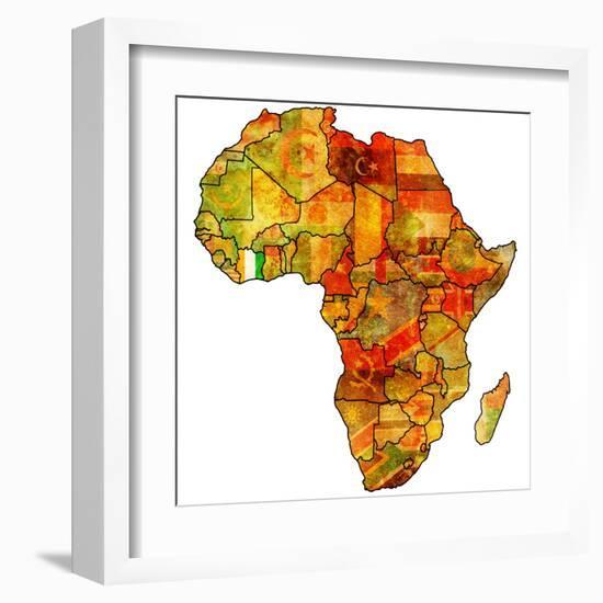 Ivory Coast on Actual Map of Africa-michal812-Framed Art Print