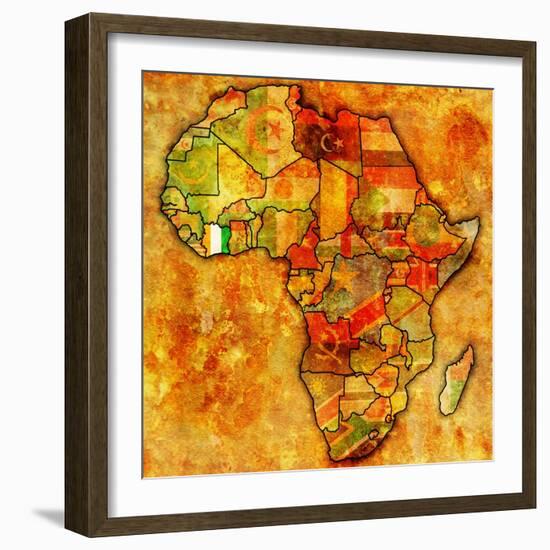 Ivory Coast on Actual Map of Africa-michal812-Framed Art Print