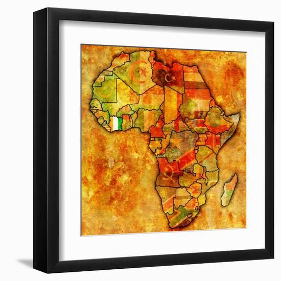 Ivory Coast on Actual Map of Africa-michal812-Framed Art Print