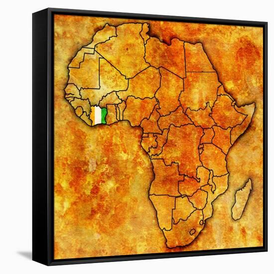 Ivory Coast on Actual Map of Africa-michal812-Framed Stretched Canvas