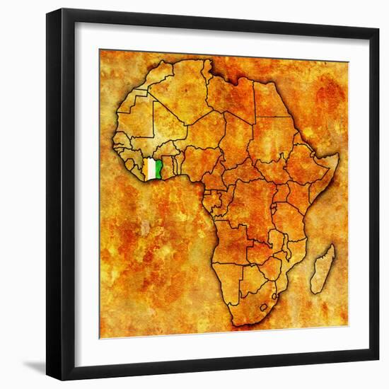 Ivory Coast on Actual Map of Africa-michal812-Framed Art Print