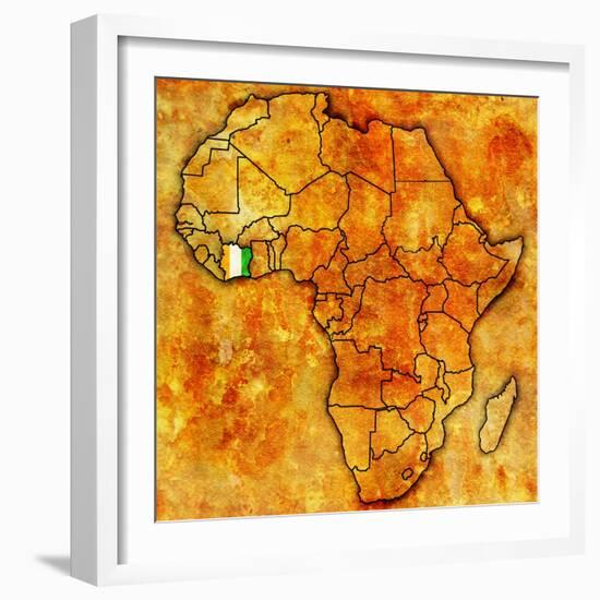 Ivory Coast on Actual Map of Africa-michal812-Framed Art Print