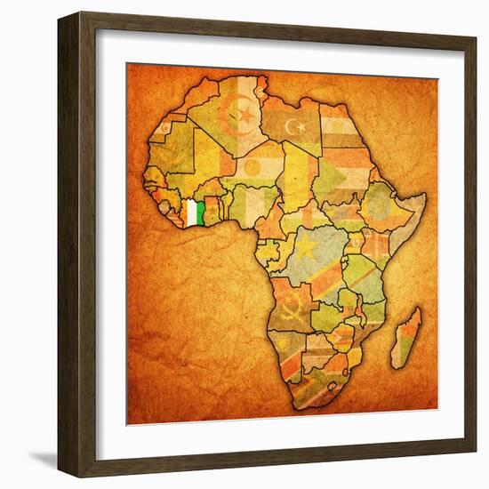 Ivory Coast on Actual Map of Africa-michal812-Framed Art Print