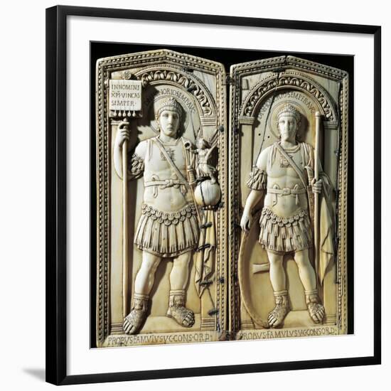 Ivory Diptych of Consul Anicius Petronius Probus Depicting Emperor Honorius-null-Framed Giclee Print