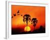 Ivory Palm and Pelicans at Sunset in Botswana-null-Framed Photographic Print