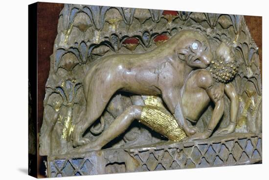 Ivory panel of a lioness devouring a boy, Palace of Ashurnasirpal II, Nimrud, Phoenician-Unknown-Stretched Canvas