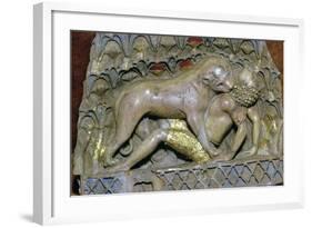 Ivory panel of a lioness devouring a boy, Palace of Ashurnasirpal II, Nimrud, Phoenician-Unknown-Framed Giclee Print