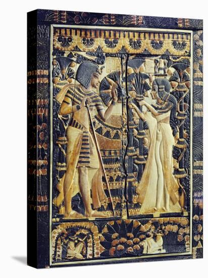 Ivory Plaque from the Lid of Coffer, Tutankhamun and Ankhesenamun in Garden, Egypt, North Africa-Robert Harding-Stretched Canvas