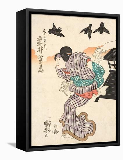 Iwai Shijaku acting as Ohatsu (from the Kabuki Drama Old Fashioned Brocade Motivs from Kagamiyama)-Utagawa Kuniyoshi-Framed Stretched Canvas