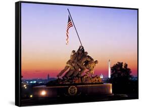 Iwo Jima Memorial at dawn, Washington Monument, Washington DC, USA-null-Framed Stretched Canvas