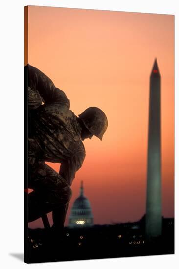 Iwo Jima Memorial at dusk, Washington Monument, Washington DC, USA-null-Stretched Canvas