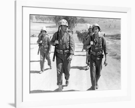 Iwo Jima Sands of Iwo Jima by AllanDwan with ohn Wayne and John Agar, 1949 (b/w photo)-null-Framed Photo