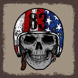 SKULL WITH RETRO HELMET AND AMERICAN Flag. OR GRUNGE ISOLATED-IXIES-Mounted Art Print