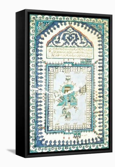 Iznik Tile with a Representation of Mecca-null-Framed Stretched Canvas