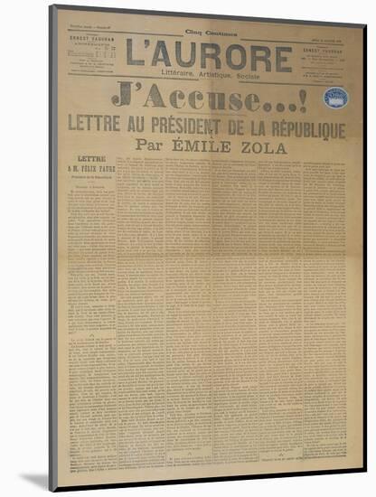 J'Accuse Letter by Emile Zola, Published in L'Aurore, 13th January 1898-null-Mounted Premium Giclee Print