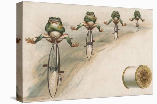 J and P Coats Trade Card of Frog Cyclists-null-Stretched Canvas