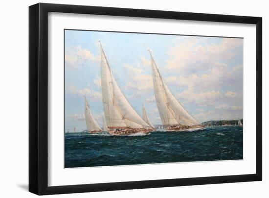 J Class Yachts Racing Off Cowes 1935-John Sutton-Framed Premium Giclee Print