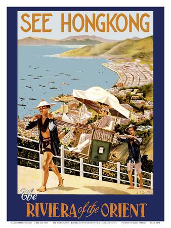 Hong Kong China Riviera Orient Vintage Travel Advertisement Art Poster Print