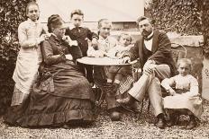M. et Mme Gustave Eiffel et leurs 5 enfants, dans leur jardin de Levallois-J David-Framed Stretched Canvas