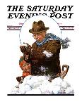 "Snowball Fight," Saturday Evening Post Cover, January 25, 1930-J.F. Kernan-Stretched Canvas
