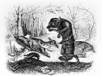 The Dog and the Wolf, Illustration for 'Fables' of La Fontaine, Published by H. Fournier Aine, 1838-J.J. Grandville-Giclee Print