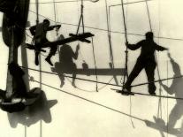 Painters Sitting on Rigging Clean and Paint Side of Ship During Spring Cleaning-J^ Kauffmann-Photographic Print