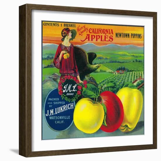J.M.L. Apple Crate Label - Watsonville, CA-Lantern Press-Framed Art Print