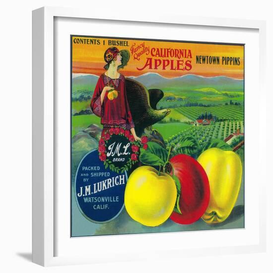 J.M.L. Apple Crate Label - Watsonville, CA-Lantern Press-Framed Art Print