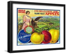 J.M.L. Pajaro Valley Brand Apple Label, Watsonville, California-Lantern Press-Framed Art Print