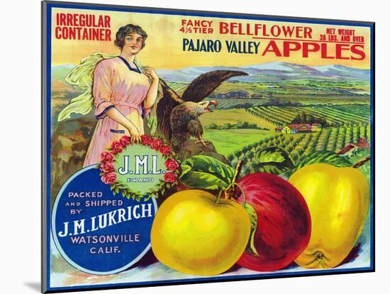 J.M.L. Pajaro Valley Brand Apple Label, Watsonville, California-Lantern Press-Mounted Art Print