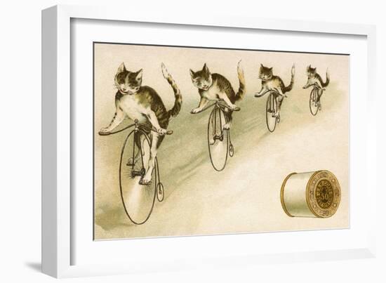 J&P Coats Trade Card with Cats Bicycling-null-Framed Giclee Print