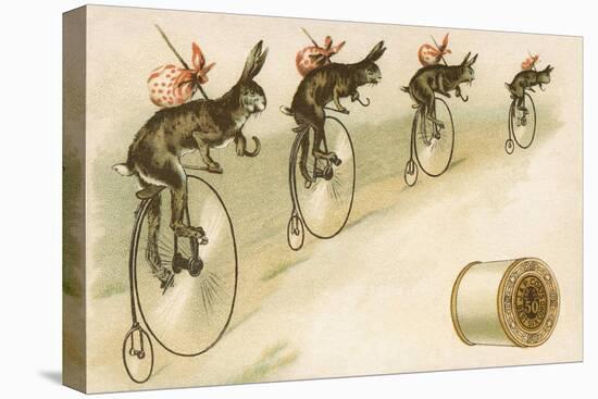 J&P Coats Trade Card with Rabbits Bicycling-null-Stretched Canvas