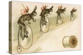J&P Coats Trade Card with Rabbits Bicycling-null-Stretched Canvas