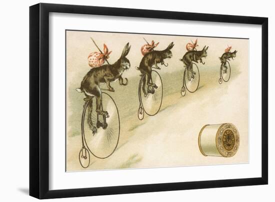 J&P Coats Trade Card with Rabbits Bicycling-null-Framed Giclee Print