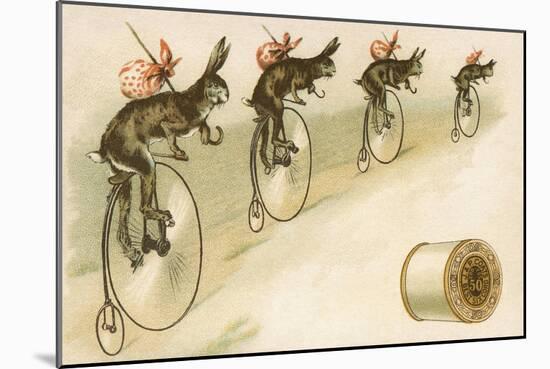 J&P Coats Trade Card with Rabbits Bicycling-null-Mounted Giclee Print