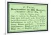 J Palm, Bookseller to His Majesty, Trade Card-null-Framed Giclee Print