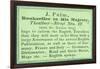 J Palm, Bookseller to His Majesty, Trade Card-null-Framed Giclee Print