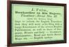 J Palm, Bookseller to His Majesty, Trade Card-null-Framed Giclee Print