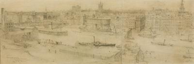 Newcastle Upon Tyne, from St Mary's Gateshead (Pencil on Paper (Two Pieces Pasted on Card))-J.R. Brown-Framed Stretched Canvas