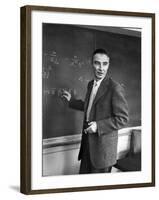 J. Robert Oppenheimer Working Out Physics Equations on the Blackboard in His Office-Alfred Eisenstaedt-Framed Premium Photographic Print
