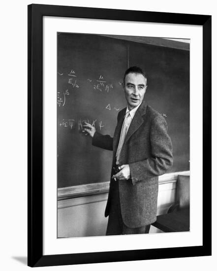 J. Robert Oppenheimer Working Out Physics Equations on the Blackboard in His Office-Alfred Eisenstaedt-Framed Premium Photographic Print