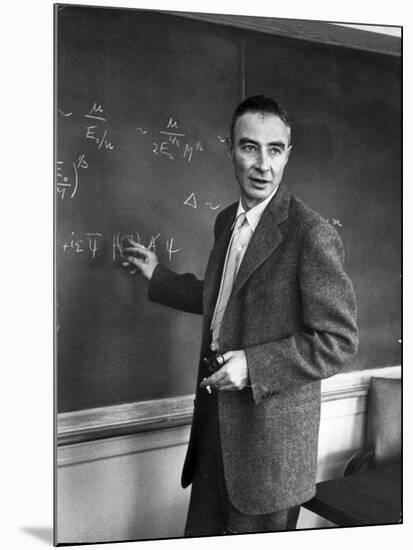 J. Robert Oppenheimer Working Out Physics Equations on the Blackboard in His Office-Alfred Eisenstaedt-Mounted Premium Photographic Print