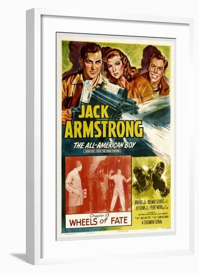 JACK ARMSTRONG, ALL AMERICAN BOY, top left: John Hart, in 'Chapter 13: Wheels of Fate', 1940.-null-Framed Art Print
