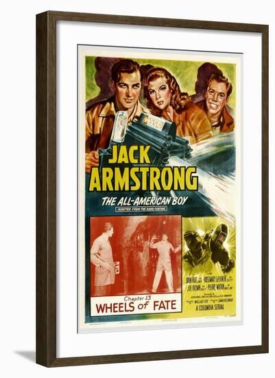 JACK ARMSTRONG, ALL AMERICAN BOY, top left: John Hart, in 'Chapter 13: Wheels of Fate', 1940.-null-Framed Art Print