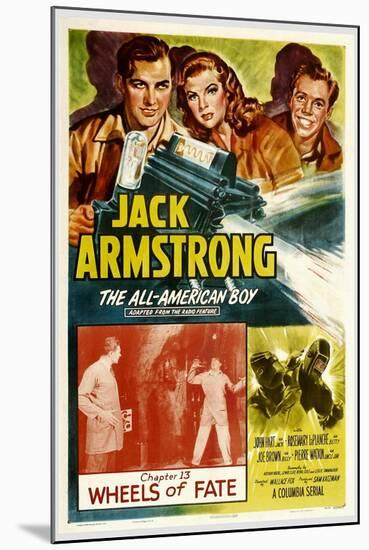 JACK ARMSTRONG, ALL AMERICAN BOY, top left: John Hart, in 'Chapter 13: Wheels of Fate', 1940.-null-Mounted Art Print