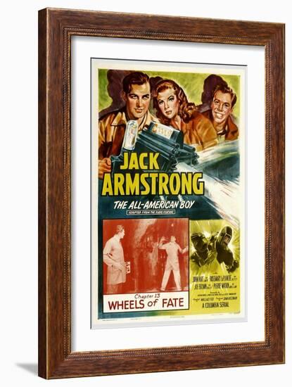 JACK ARMSTRONG, ALL AMERICAN BOY, top left: John Hart, in 'Chapter 13: Wheels of Fate', 1940.-null-Framed Art Print