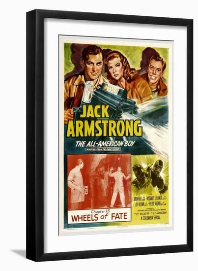 JACK ARMSTRONG, ALL AMERICAN BOY, top left: John Hart, in 'Chapter 13: Wheels of Fate', 1940.-null-Framed Art Print