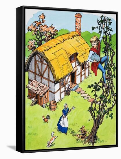 Jack Climbs Down the Beanstalk, Illustration from 'Jack and the Beanstalk', 1969-English School-Framed Stretched Canvas