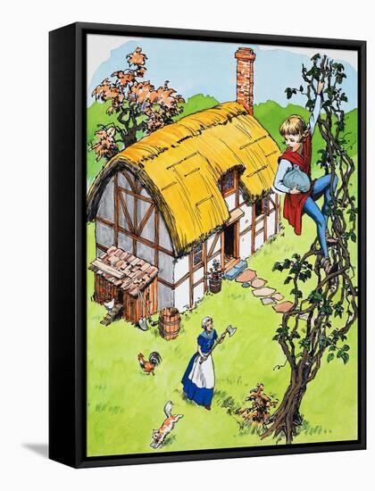 Jack Climbs Down the Beanstalk, Illustration from 'Jack and the Beanstalk', 1969-English School-Framed Stretched Canvas