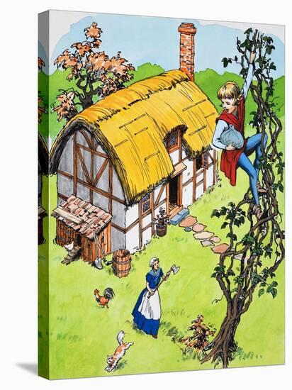 Jack Climbs Down the Beanstalk, Illustration from 'Jack and the Beanstalk', 1969-English School-Stretched Canvas